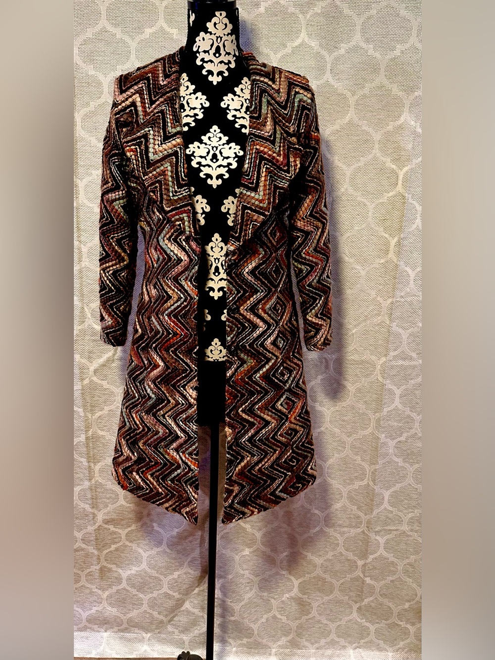 Vintage From the Heart Chevron Pattern Car Coat Jacket with snap buttons Sz M